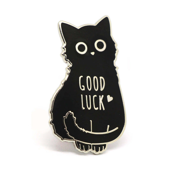 good luck black cat enamel pin