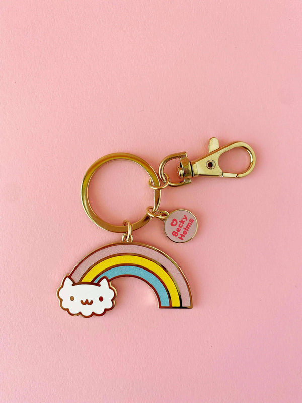 rainbow cloud cat keychain