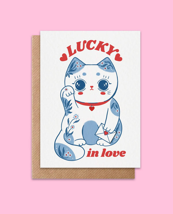 lucky in love lucky cat anniversary card