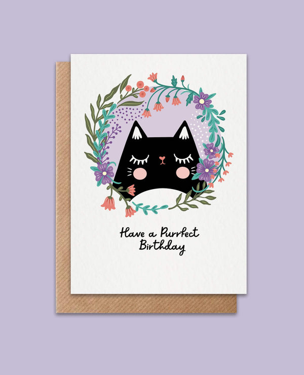 perfect birthday floral cat greeting card