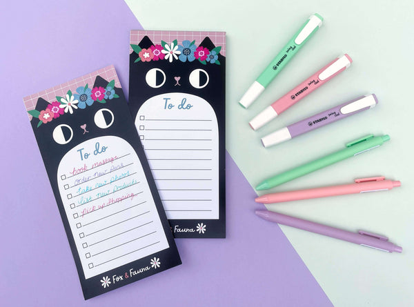 floral felines to do list tall notepad