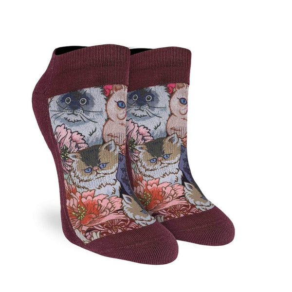 floral cats ankle socks
