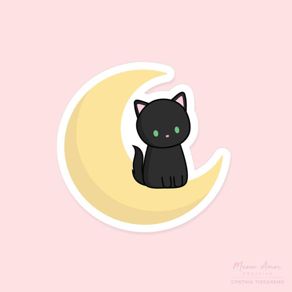 cat on moon vinyl sticker