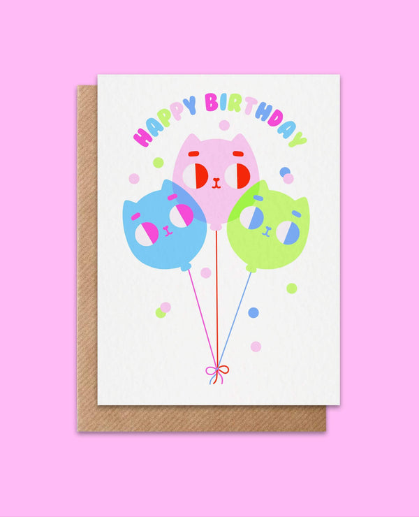 birthday cat balloons greeting card
