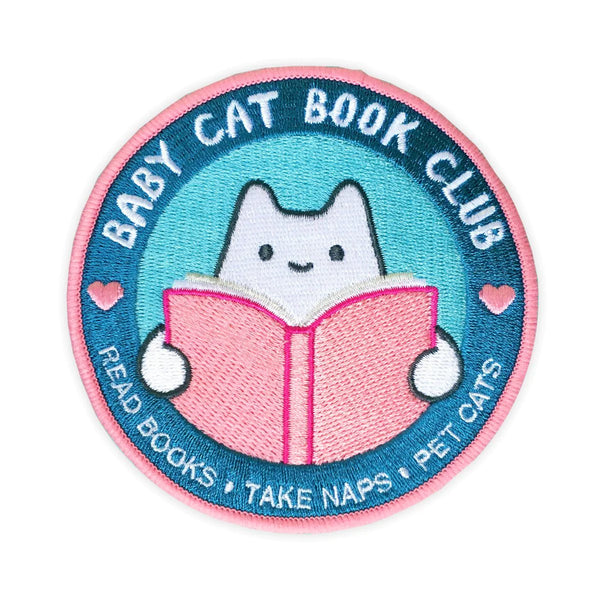 baby cat book club iron-on patch