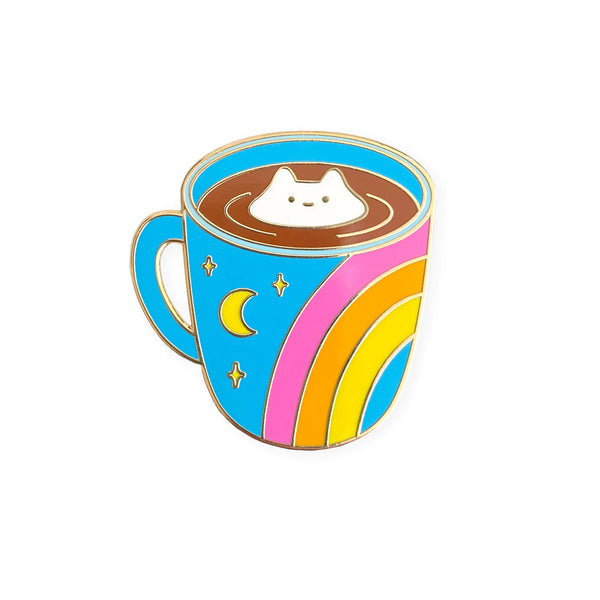 cosmic kitty coffee cup enamel pin