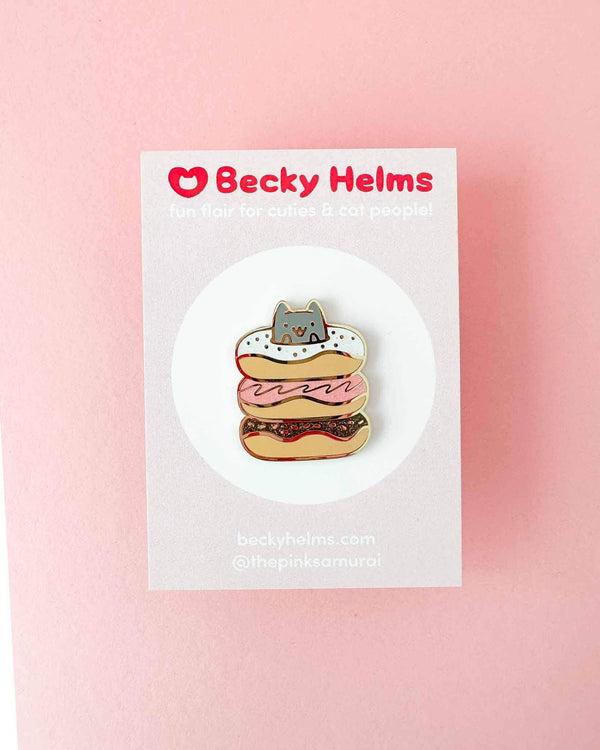 donut stack cat enamel pin