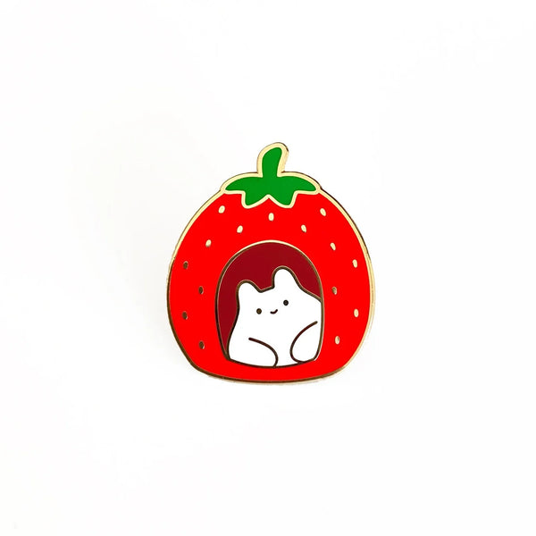 strawberry house cat enamel pin