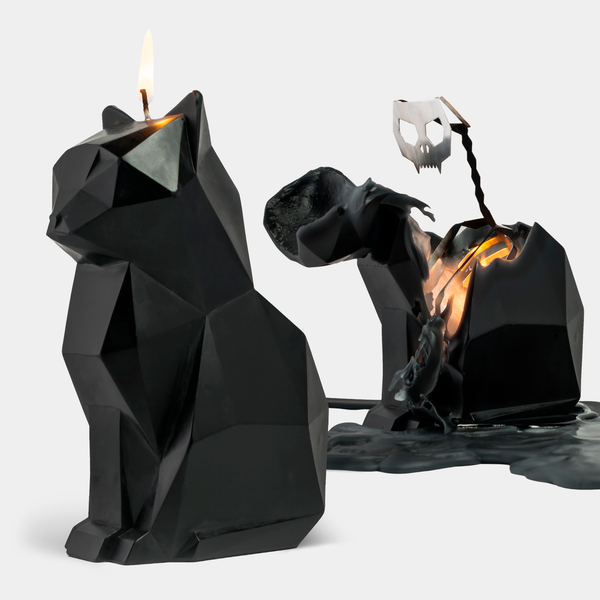 pyropet kisa cat skeleton candle - black