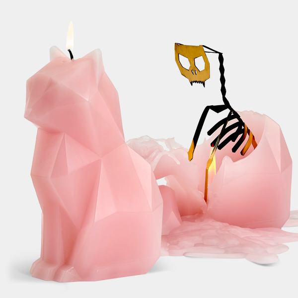 pyropet kisa cat skeleton candle - light pink