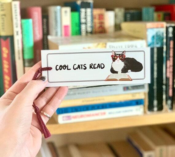 Cute Cat Bookmark "Cool Cats Read" - Caturday Night