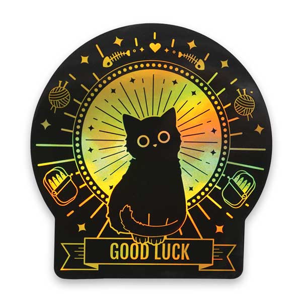 good luck cat holographic sticker