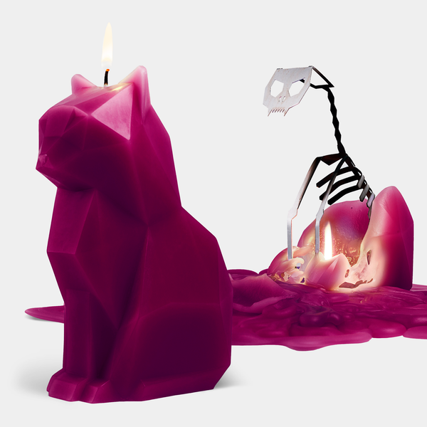 pyropet kisa cat skeleton candle - burgundy