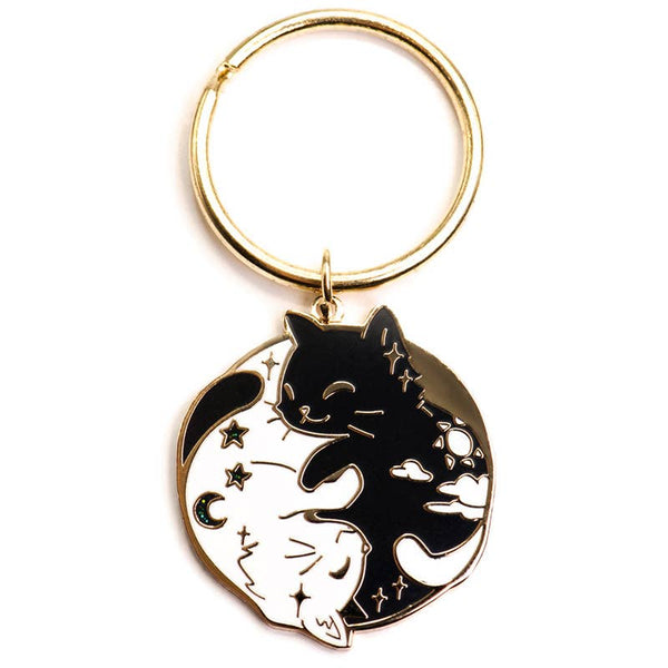 day & night cats enamel keychain